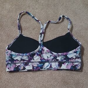 Flo Y Bra - Floral Print Strappy Back Sports Bra - Purple/White